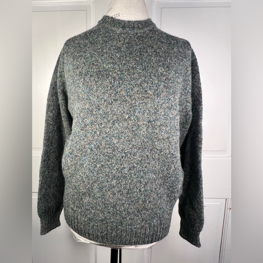 NWT VTG Lands' End Women's Shetland Wool Crew Neck Forest Green Marled Sz Large